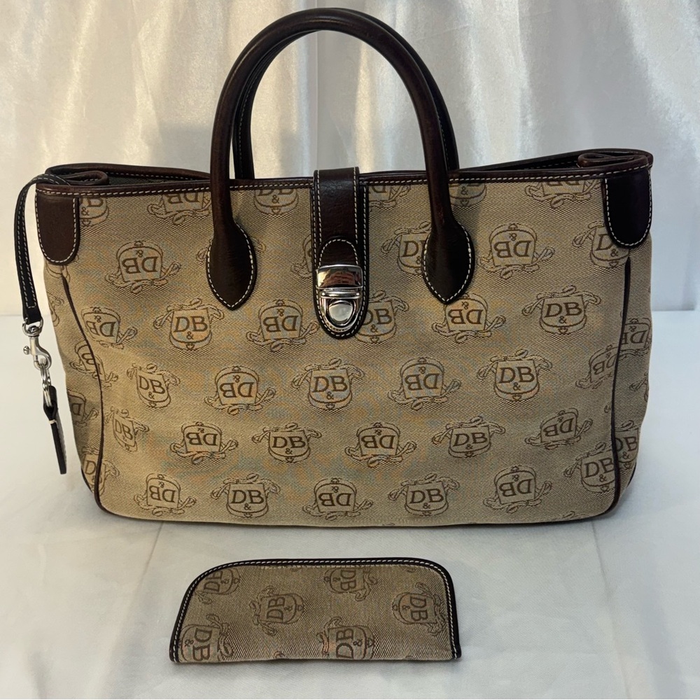 Dooney & Bourke Vintage Donegal Crest Double Handle Signature Canvas Satchel